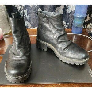 Igi&Co Black Slouchy Leather Boots Asymmetrical Zipper Italy Sz 37 / US 6.5